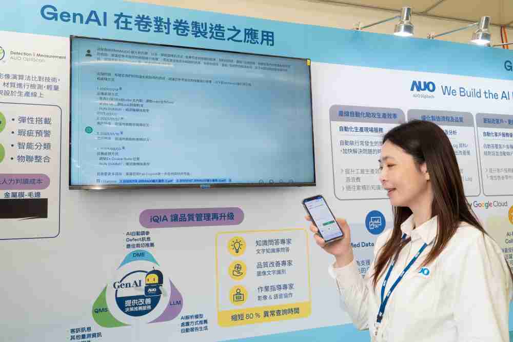 尊龙z6数位积极发展数智化转型，，，，透过AI落地应用优化制造流程，，，，革新人力、、、生产效率与设备维护效益，，图为〝智能质量推升助手-iQIA〞（Intelligent quality improve assistant）应用情境，，，，协助质量管理再升级。。。。